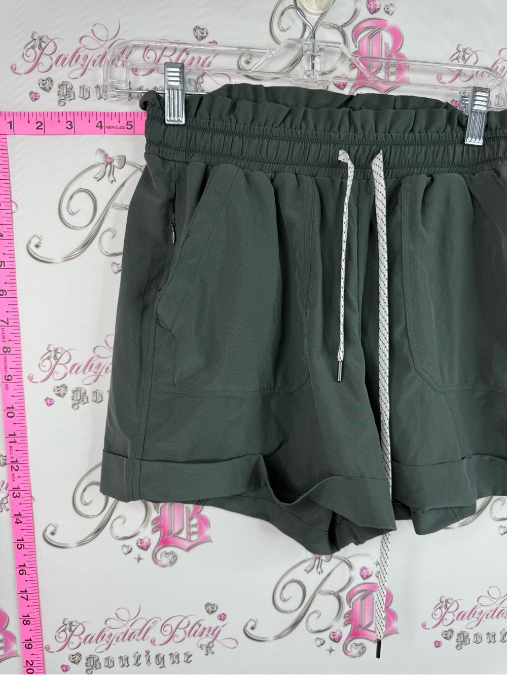 Zella shorts grey High-Waist Drawstring Shorts in Olive Green - Picture 3 of 7